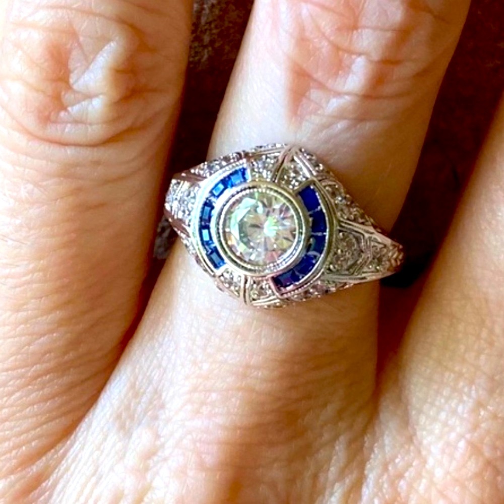 New Sterling Silver & Sapphire Art Deco Ring - Picture 5 of 8
